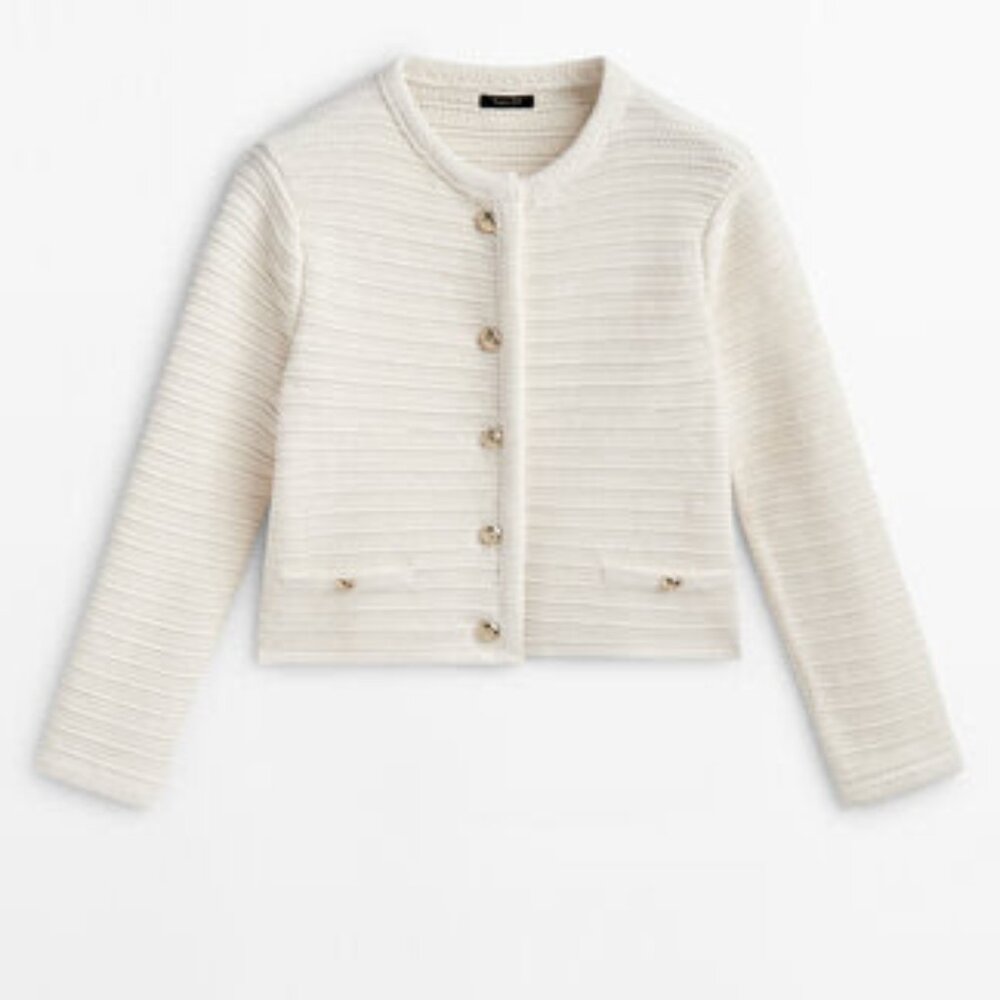 Textured Knit Cardigan with Gold Buttons